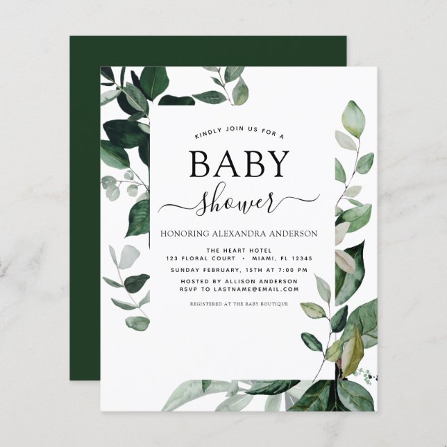 Budget Baby Shower Greenery Botanical (Front/Back)