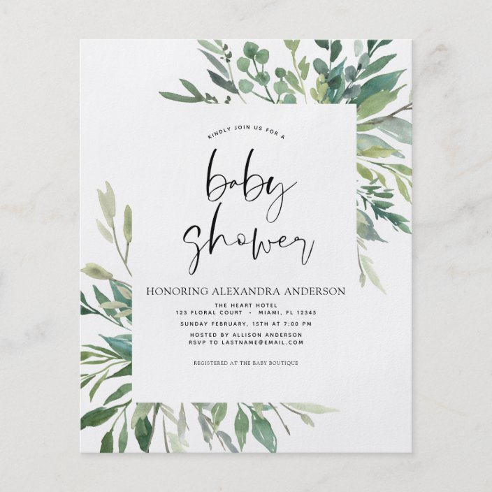 Budget Baby Shower Greenery Botanical Flyer | Zazzle.com