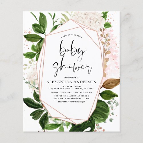 Budget Baby Shower Greenery Botanical Geometric Flyer