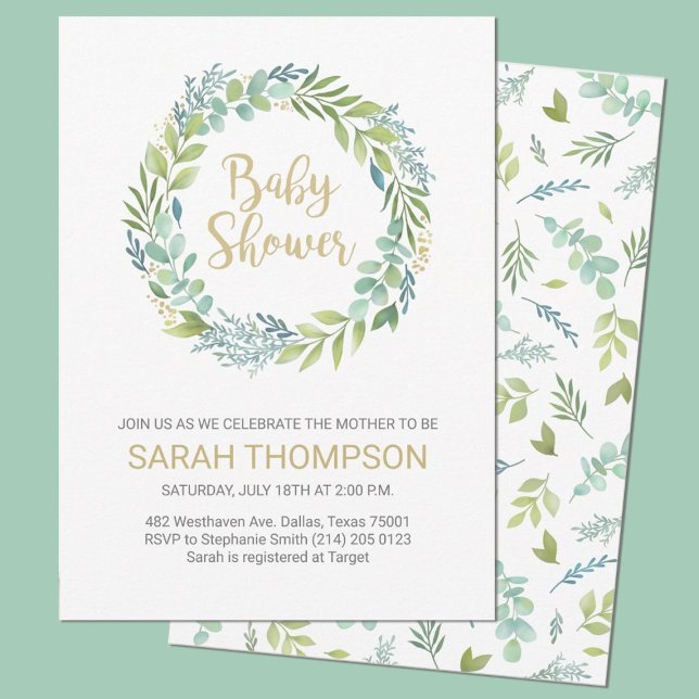 Budget Baby Shower Greenery Eucalyptus Invitation (An elegant eucalyptus greenery baby shower invitation. Personalize it with your party information)
