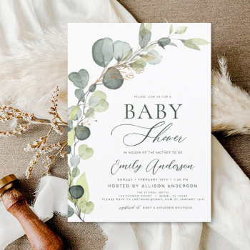 Budget Baby Shower Greenery Eucalyptus Invitations by Hot_Foil_Creations at Zazzle