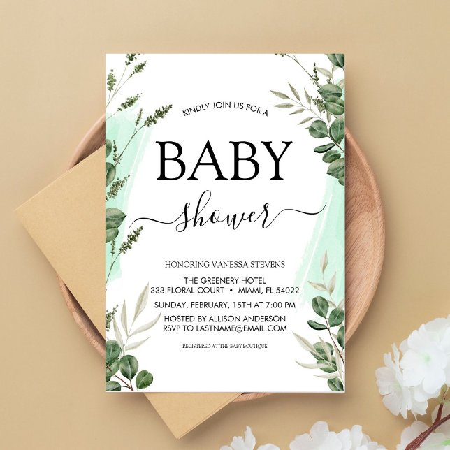 Budget Baby Shower Greenery Eucalyptus Invitations (Creator Uploaded)