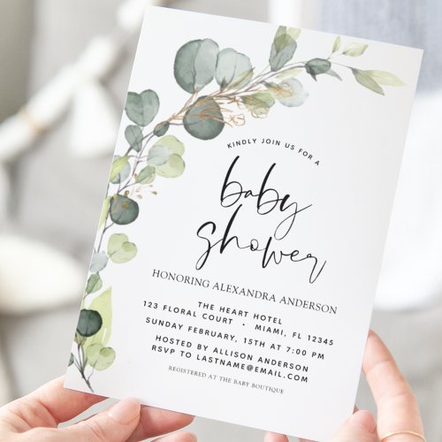 Budget Baby Shower Greenery Eucalyptus Invitations