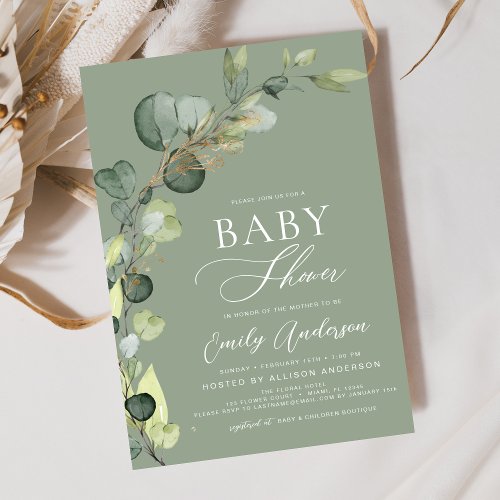 Budget Baby Shower Greenery Eucalyptus Invitations