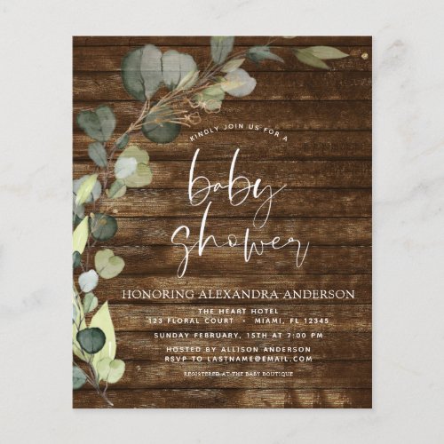 Budget Baby Shower Greenery Eucalyptus Rustic Flyer