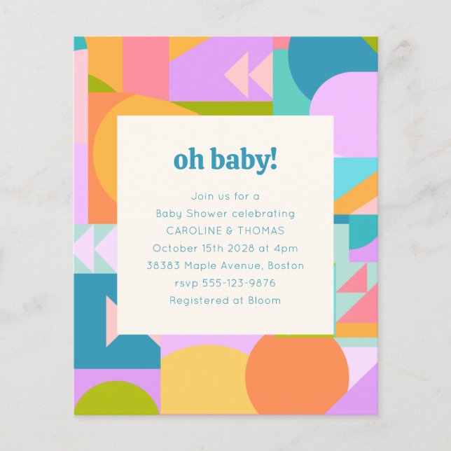 Budget Baby Shower Invitation Colorful Geometric (Front)