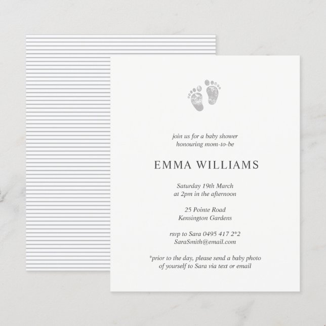Budget Baby Shower Invitation Gray Footprint (Front/Back)