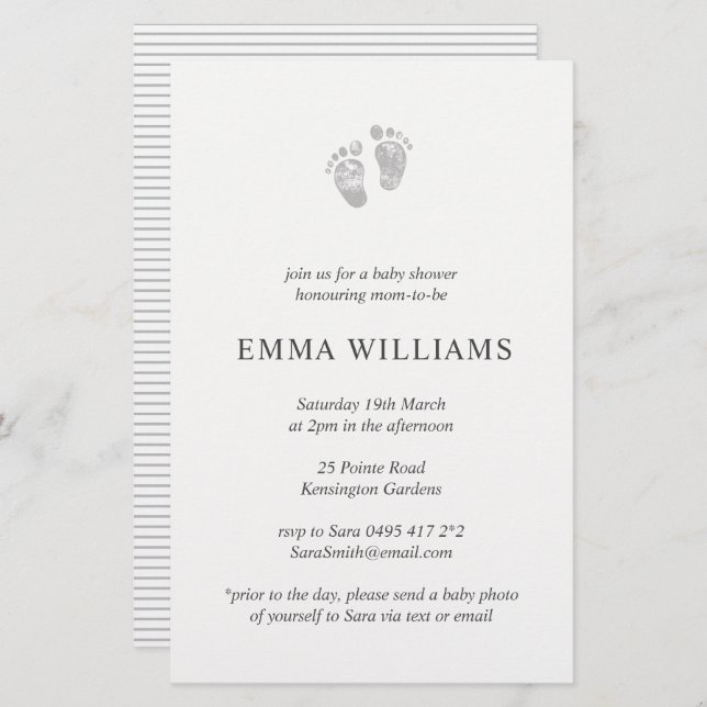Budget Baby Shower Invitation Gray Footprint (Front/Back)