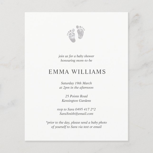 Budget Baby Shower Invitation Gray Footprint  Flyer (Front)