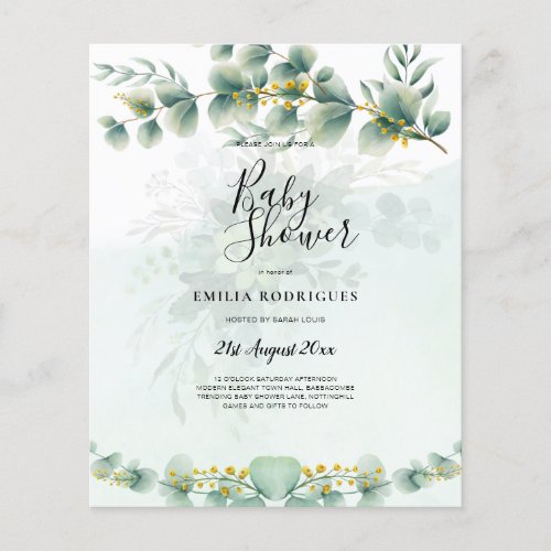 Budget Baby Shower Invitations Greenery Leaves Flyer