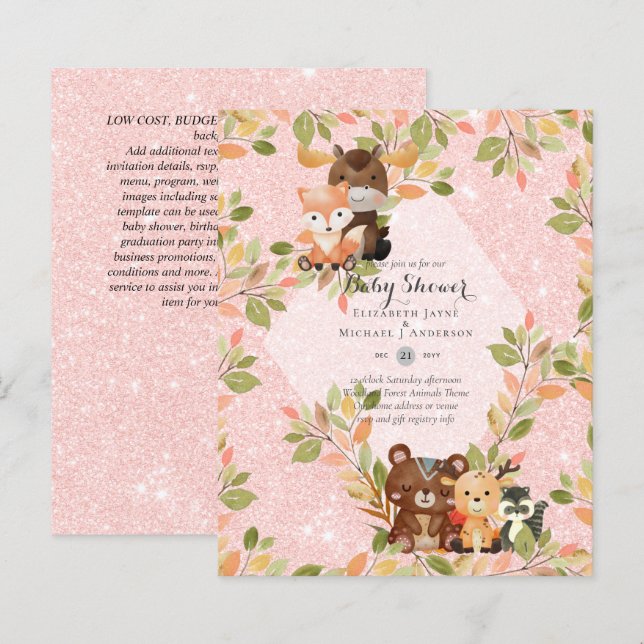 BUDGET BABY SHOWER INVITATIONS - Woodland Animals (Front/Back)