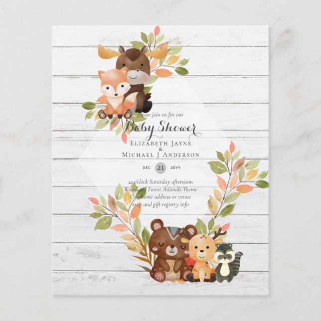 BUDGET BABY SHOWER INVITATIONS - Woodland Animals Flyer (Front)