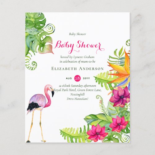 BUDGET Baby Shower Invite TROPICAL Flamingo Theme