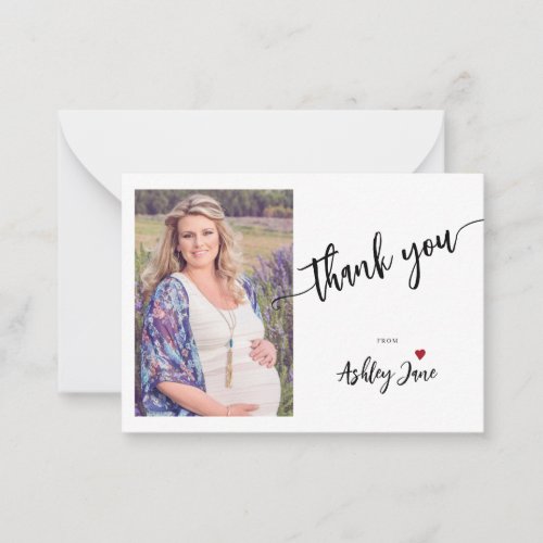 Budget baby shower modern script photo thank you note card