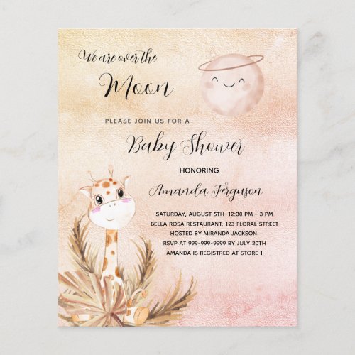 Budget Baby shower moon pampas giraffe invitation