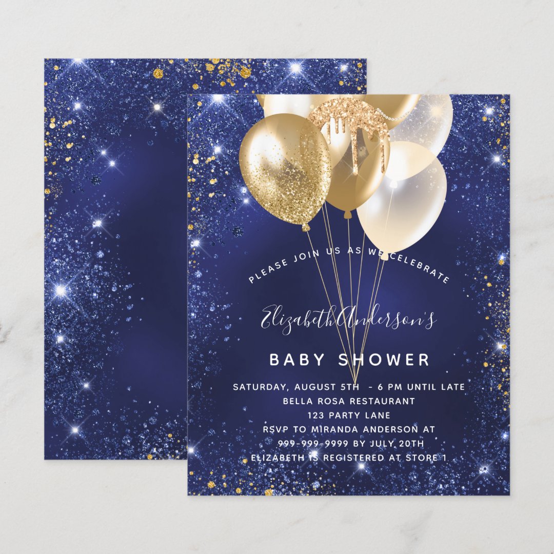 Budget Baby Shower navy blue gold balloons Zazzle