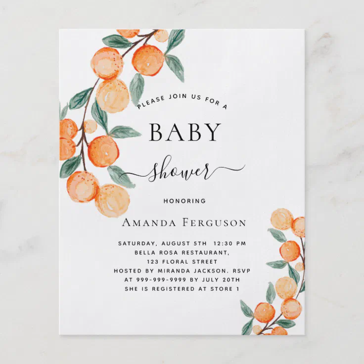 Budget Baby shower oranges invitation Flyer Zazzle
