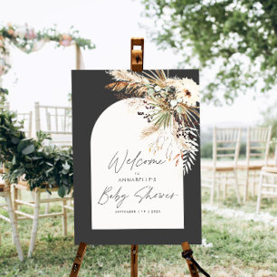 Budget baby shower pampas black modern elegant poster
