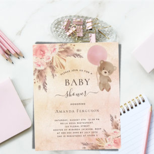 Budget Baby shower pampas grass teddy bear pink