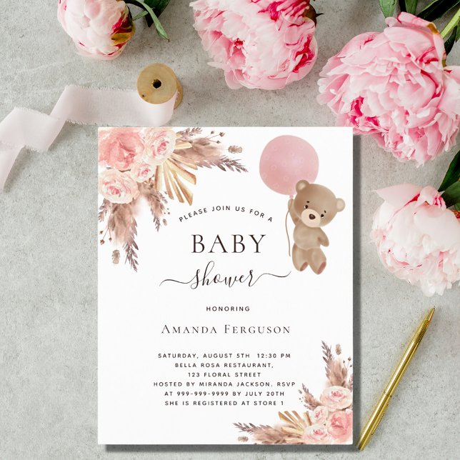 Budget Baby shower pampas grass teddy bear pink (Creator Uploaded)