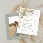 Budget baby shower pampas modern green elegant fly flyer<br><div class="desc">Budget baby shower pampas grass and eucalyptus modern boho elegant stylish photo party design. In a contemporary terracotta,  sage green,  natural,  cream and black colorway.</div>