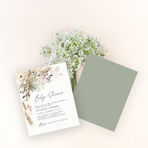 Budget baby shower pampas modern green elegant flyer