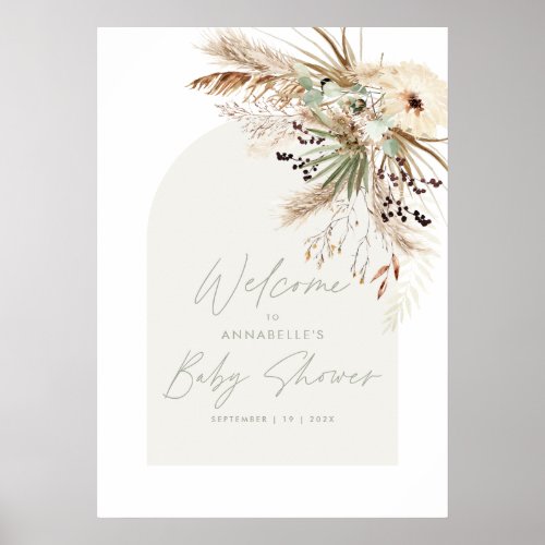 Budget baby shower pampas sage green chic elegant  poster