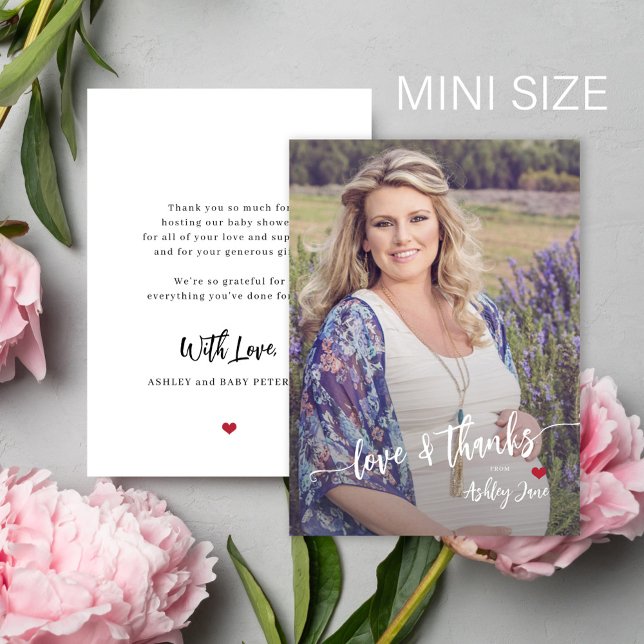 Budget baby shower photo modern script thank you note card (Creator Uploaded)
