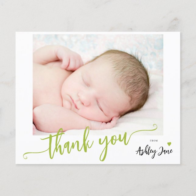 Budget baby shower photo thank you card (Front)