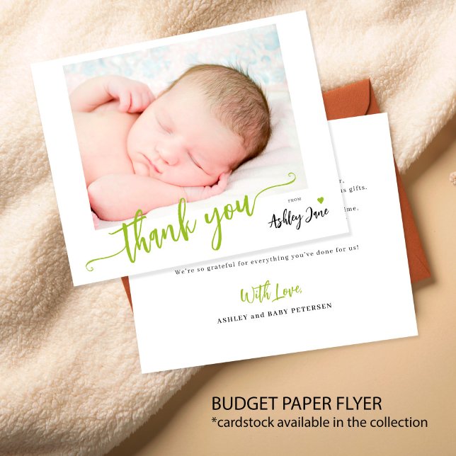 Budget baby shower photo thank you card flyer (Creator Uploaded)