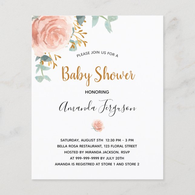 Budget Baby Shower pink girl floral eucalyptus (Front)