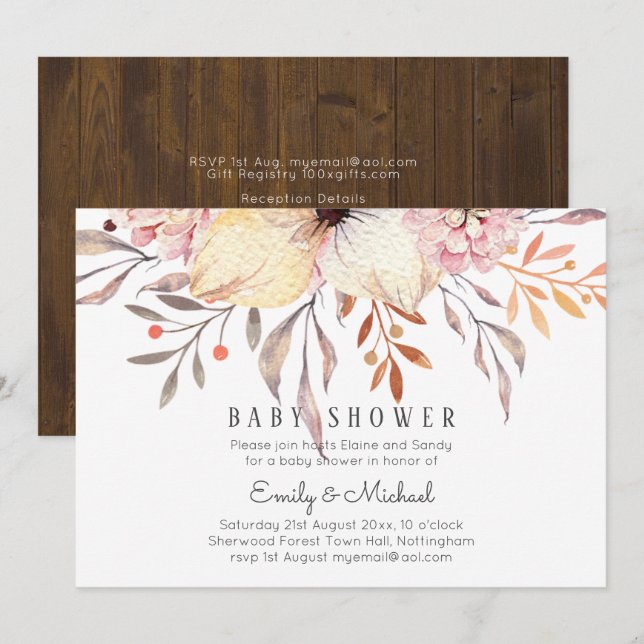 BUDGET Baby Shower Pink Peach Floral Invitation (Front/Back)