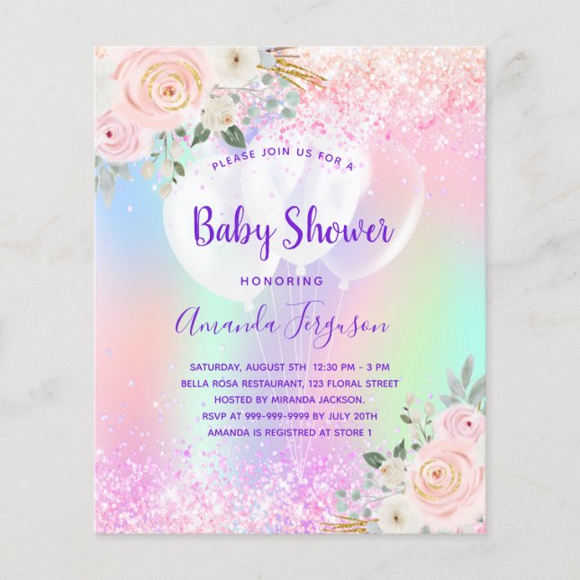 Budget Baby Shower pink purple floral balloons (Front)