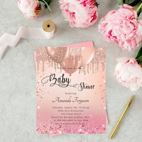 Budget Baby Shower pink rose gold invitation