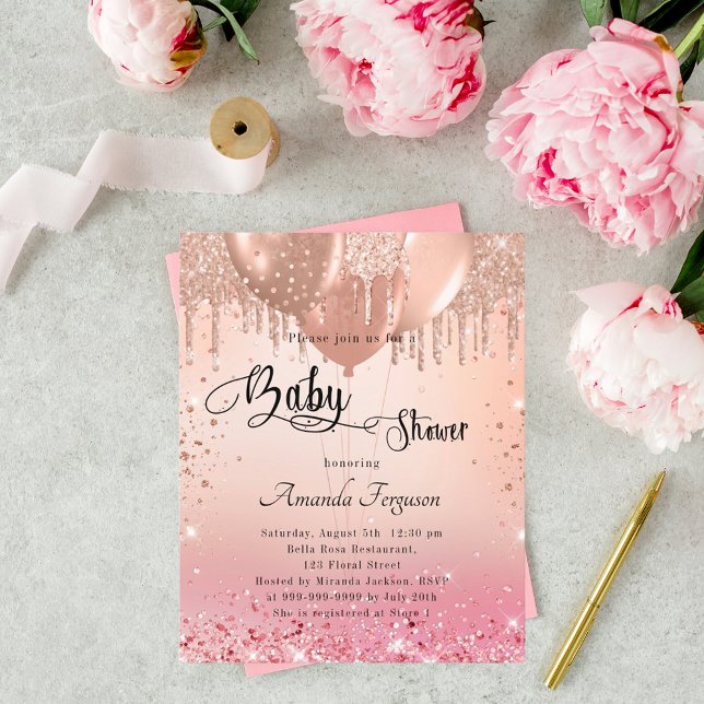 Budget Baby Shower pink rose gold invitation (Creator Uploaded)