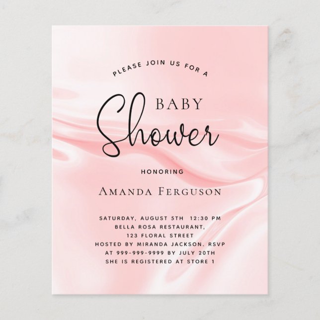 Budget baby shower pink satin silk invitation (Front)