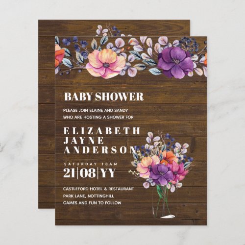 BUDGET Baby Shower Purple Orange Floral Invite