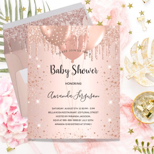 Budget Baby Shower rose gold glitter drops girl