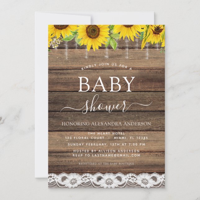 Budget Baby Shower Rustic Sunflower Farmhouse Invitation (Front)