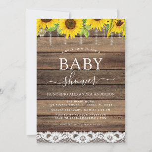 Budget Baby Shower Rustic Sunflower Farmhouse Invitation