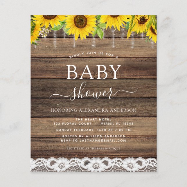 Budget Baby Shower Rustic Sunflower Invitation (Front)