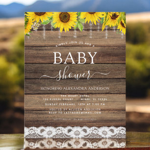 Budget Baby Shower Rustic Sunflower Invitation