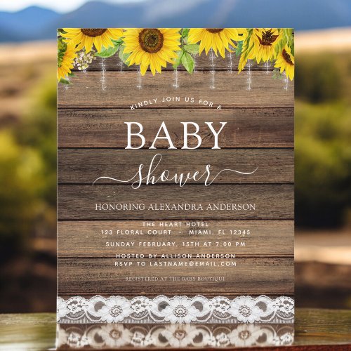 Budget Baby Shower Rustic Sunflower Invitation