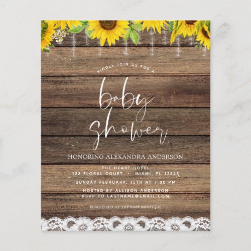 Budget Baby Shower Rustic Sunflower Invitation