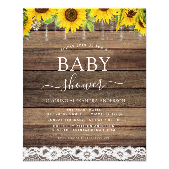 Budget Baby Shower Rustic Sunflower Invitation Flyer (Front)