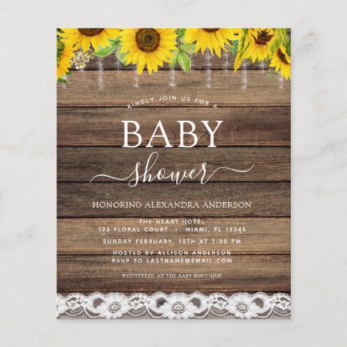 Budget Baby Shower Rustic Sunflower Invitation Flyer