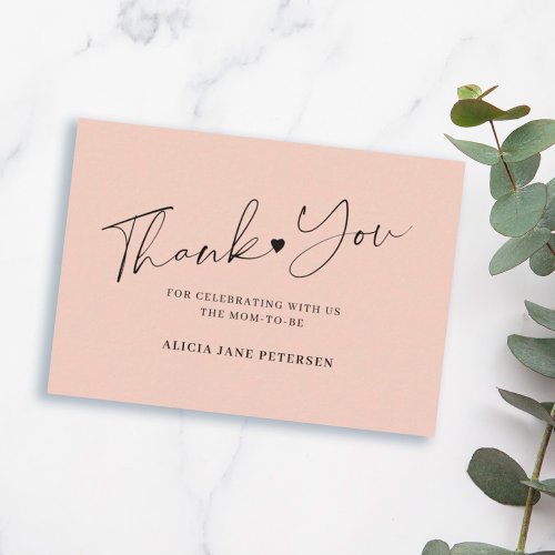 Budget baby shower script blush pink thank you note card