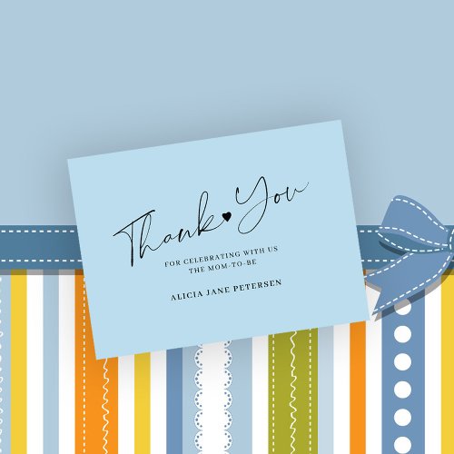 Budget baby shower script light blue thank you  note card