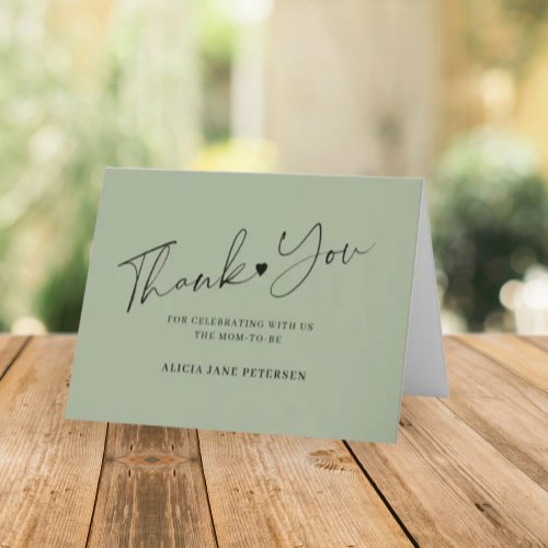 Budget baby shower script sage green thank you not note card