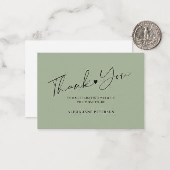 Budget baby shower script sage green thank you note card | Zazzle